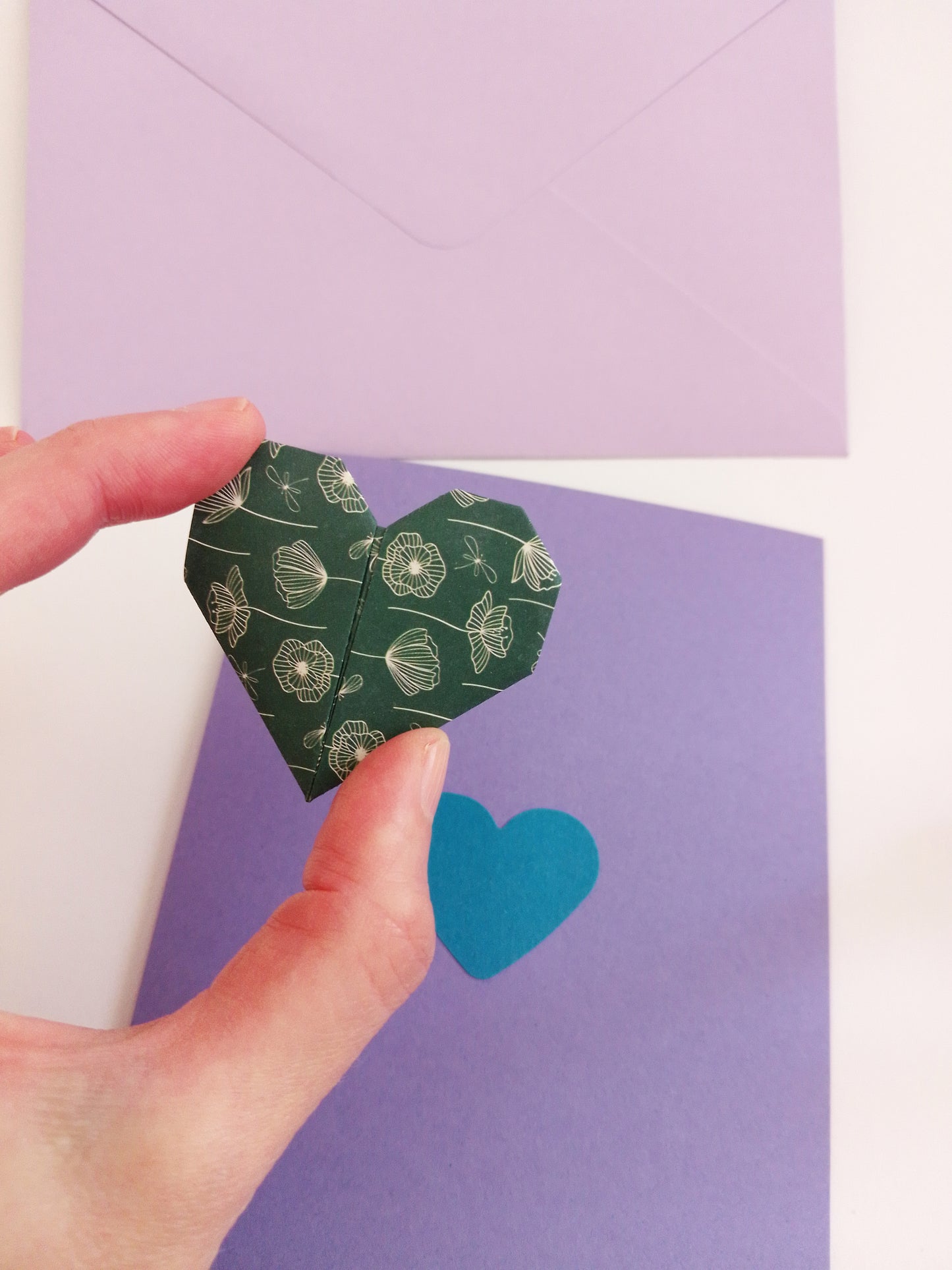Origami Herzmagnet - 3 x Grußkarten - Billett mit Briefumschlag