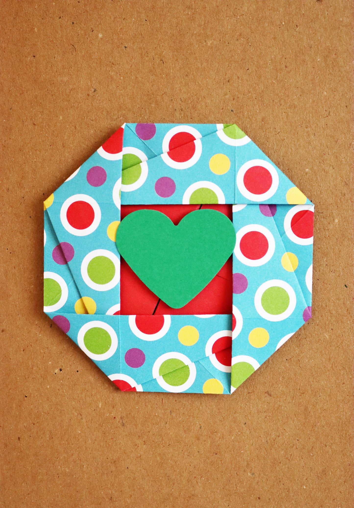 Origami Blume mit Herz - Magnetkarte - Grußkarte mit Briefumschlag