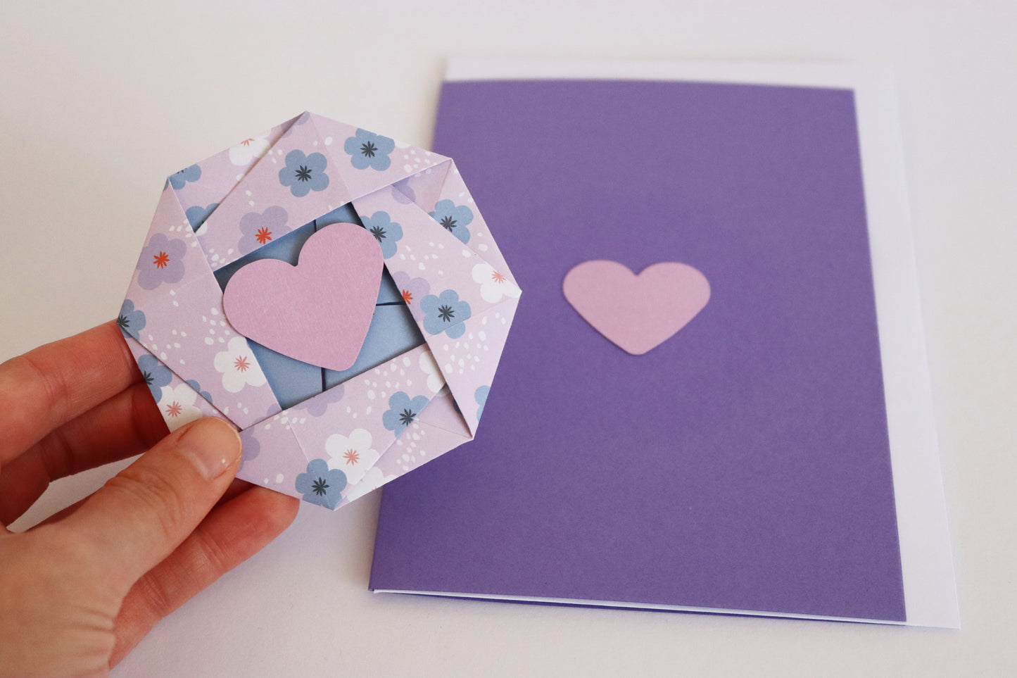 Hochzeitskarten mit Herz - Origami Magnetkarte - Grußkarte mit Briefumschlag