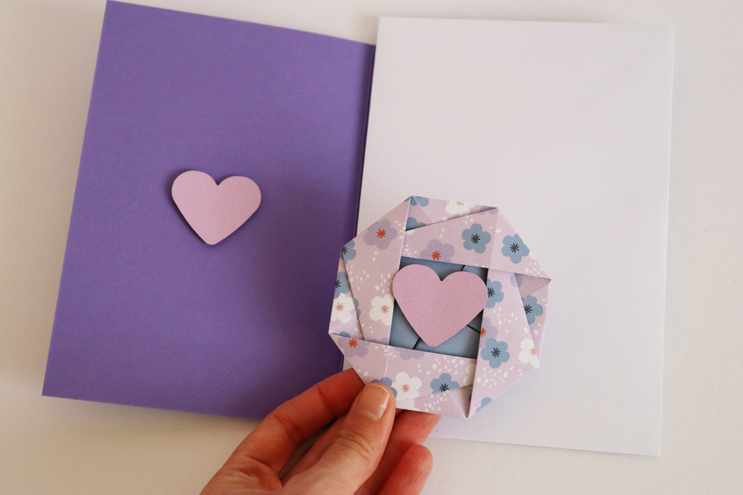 Hochzeitskarten mit Herz - Origami Magnetkarte - Grußkarte mit Briefumschlag