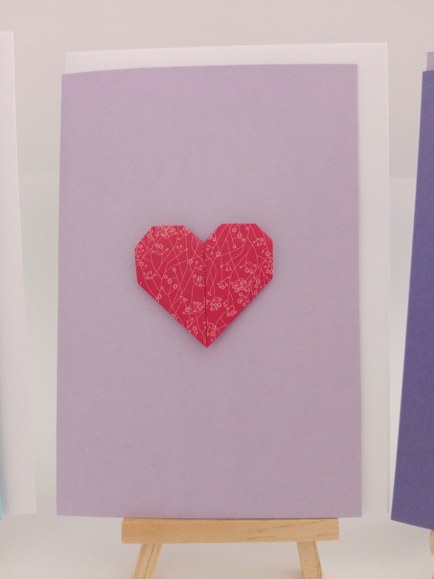 Origami Herzmagnet - 3 x Grußkarten - Billett mit Briefumschlag