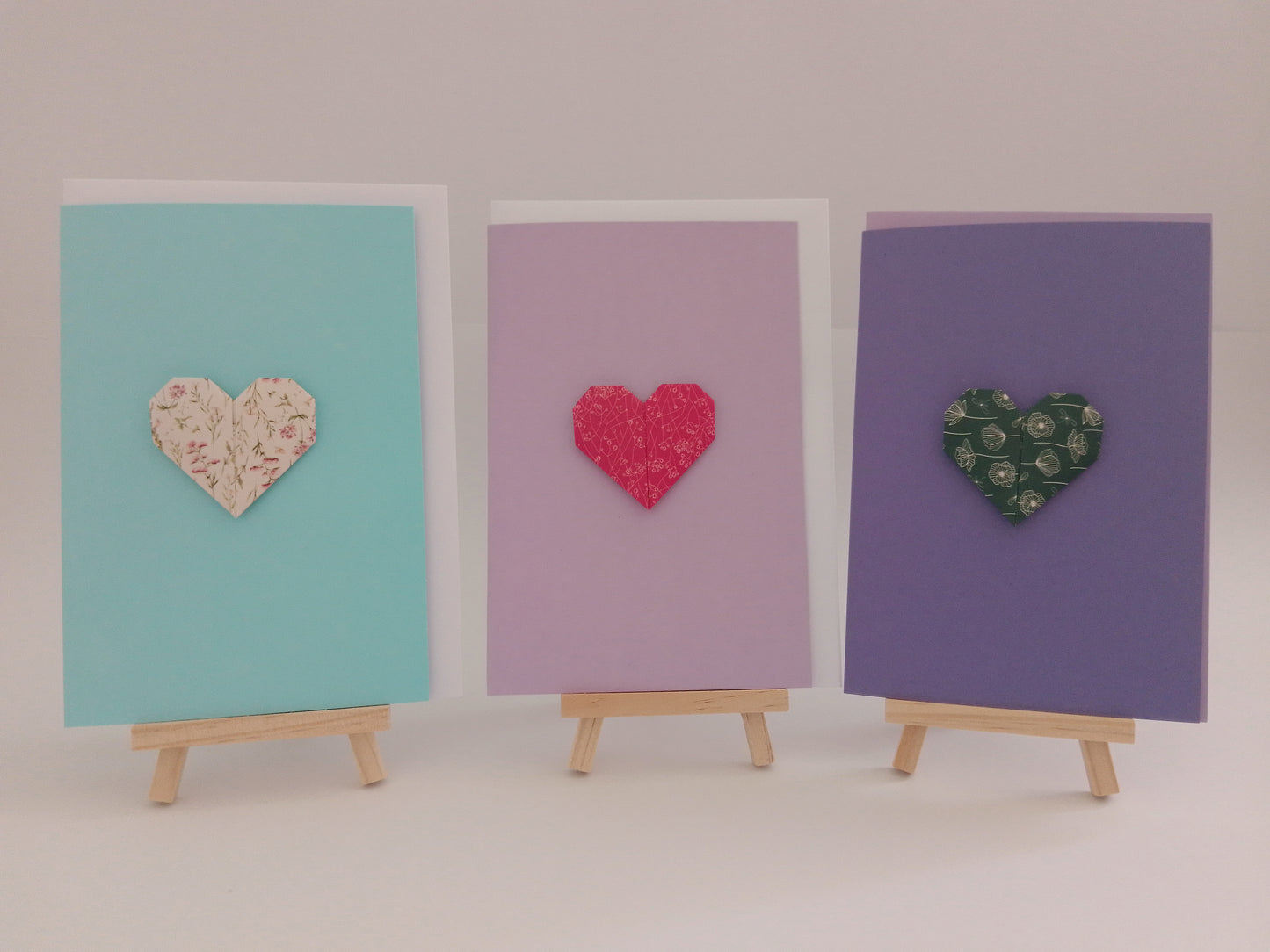 Origami Herzmagnet - 3 x Grußkarten - Billett mit Briefumschlag