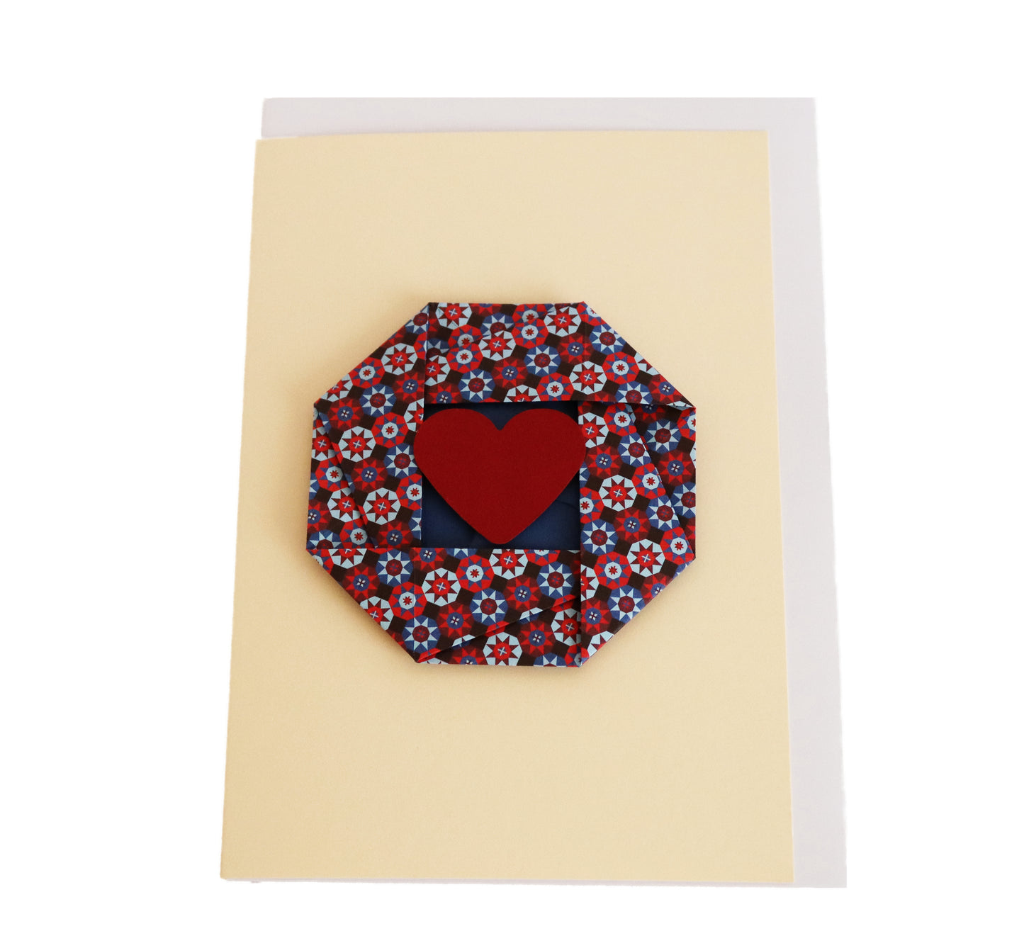 Origami Blume mit Herz - Magnetkarte - Grußkarte mit Briefumschlag