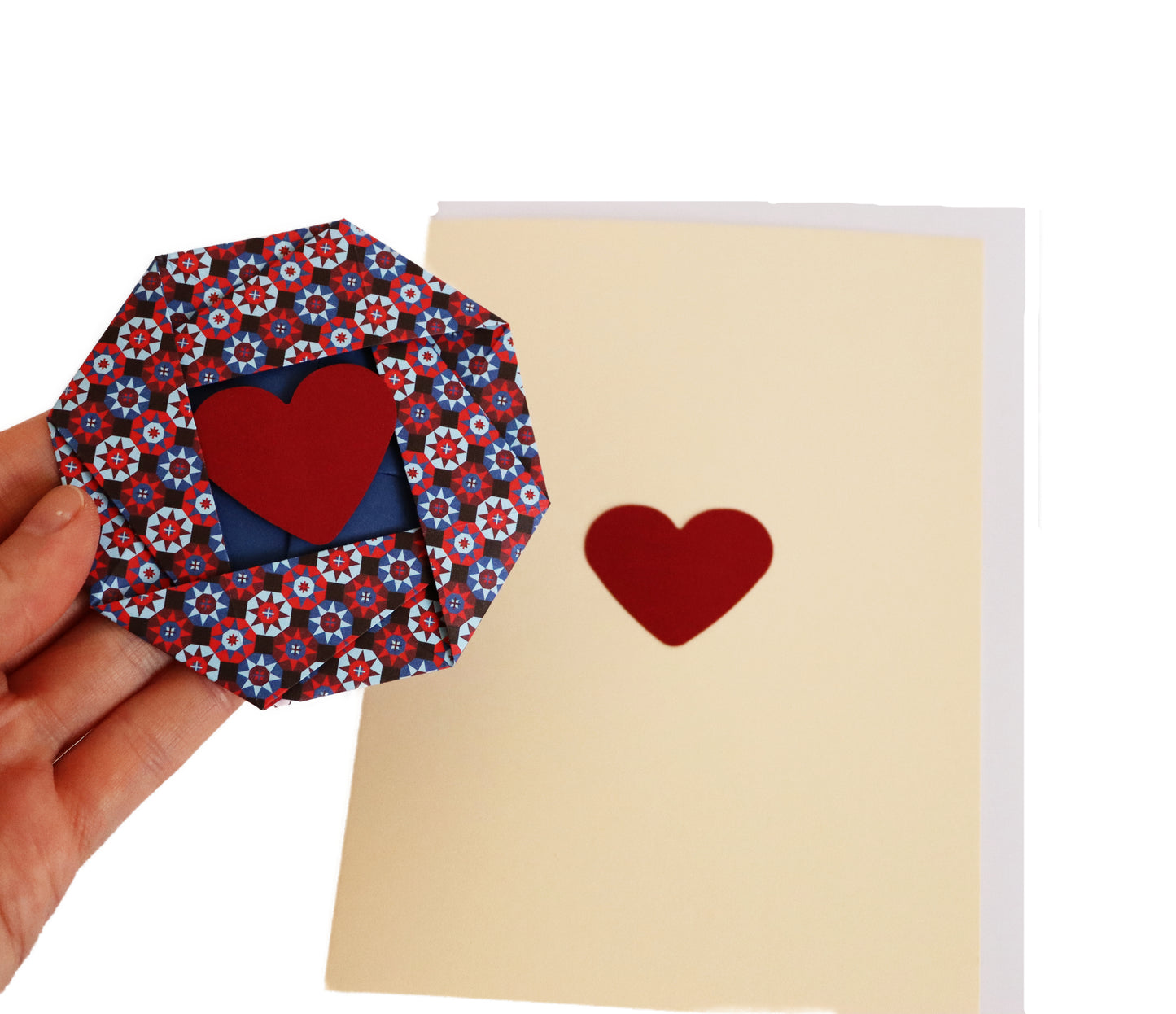 Origami Blume mit Herz - Magnetkarte - Grußkarte mit Briefumschlag