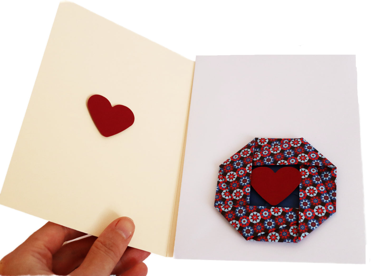 Origami Blume mit Herz - Magnetkarte - Grußkarte mit Briefumschlag