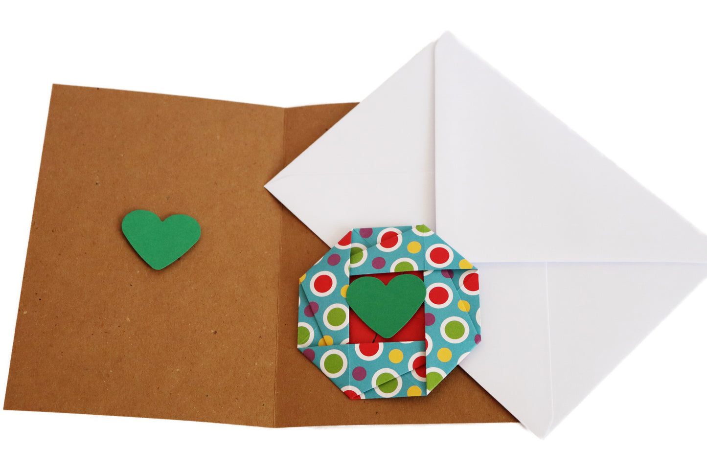 Origami Blume mit Herz - Magnetkarte - Grußkarte mit Briefumschlag