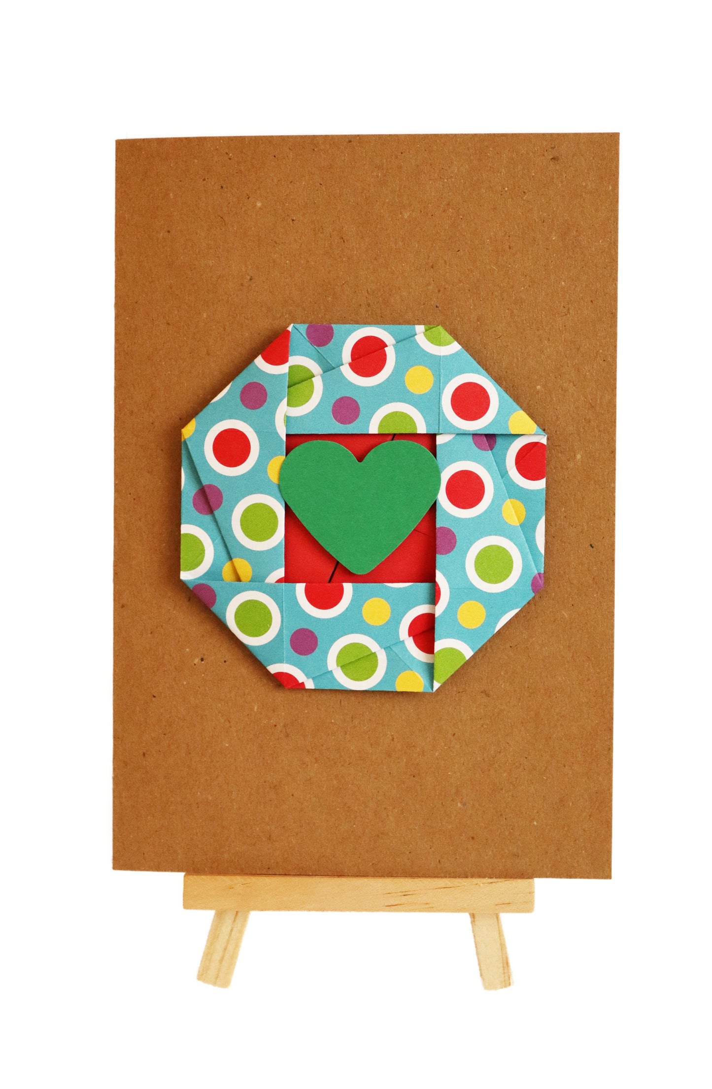 Origami Blume mit Herz - Magnetkarte - Grußkarte mit Briefumschlag